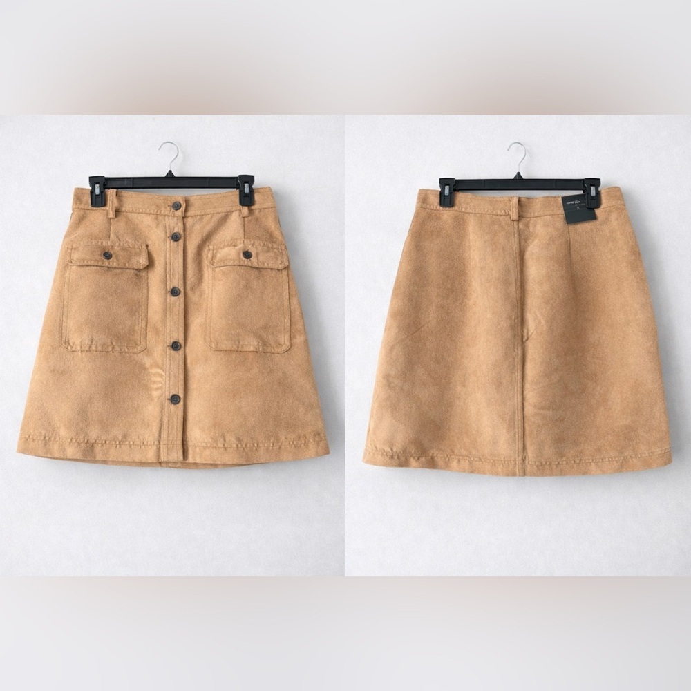 Banana Republic Camel Suede-Look A-Line Button Front Mini Skirt